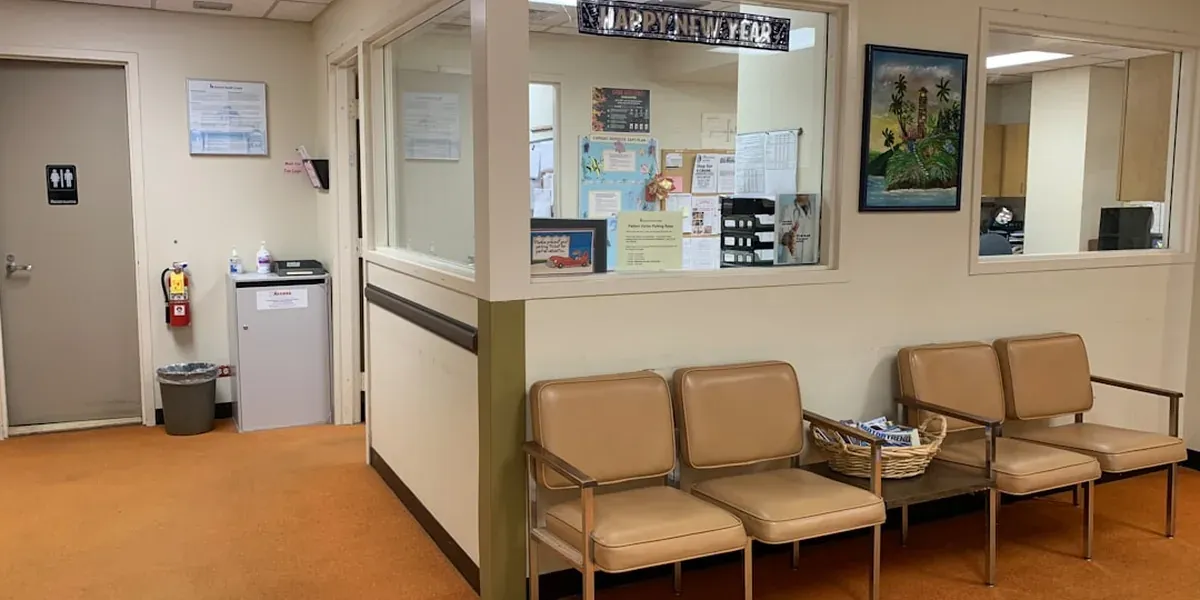 Clean modern hospital clinic waiting room interior in Japan