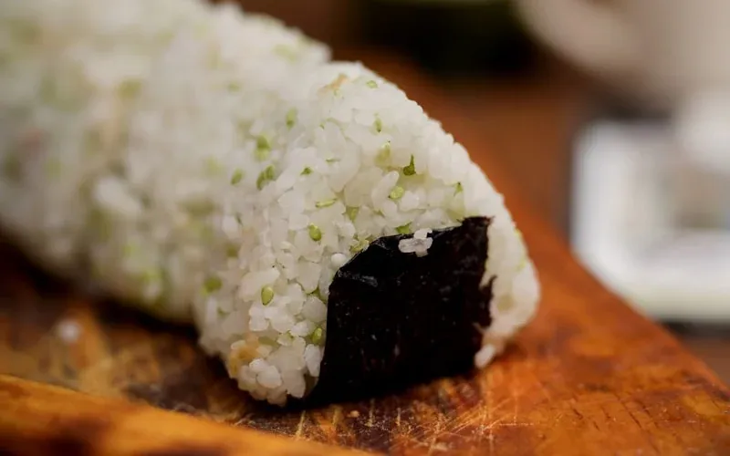 Japanese onigiri rice balls with different fillings at a convenience store