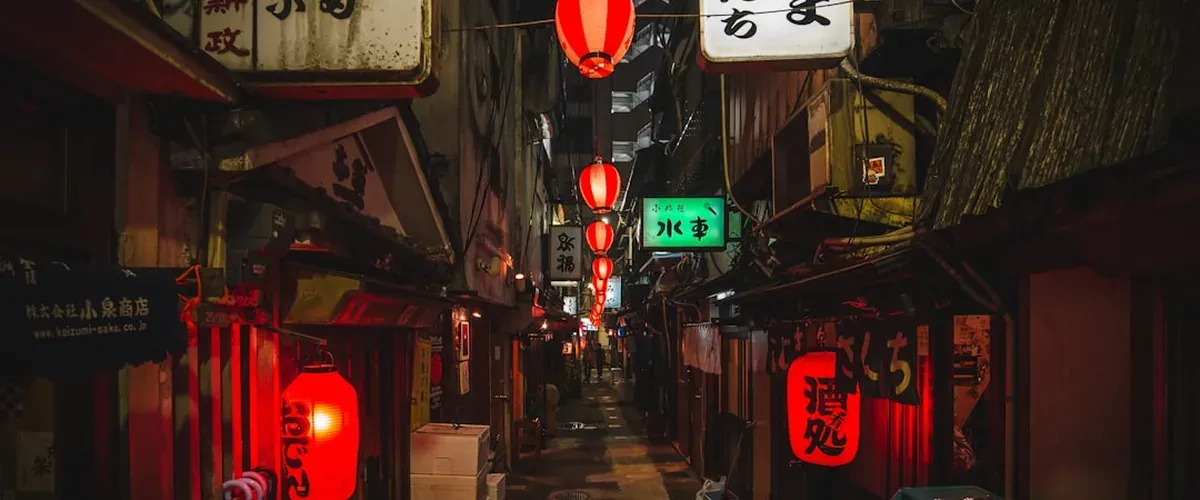 Komachi-dori traditional shopping street in Kamakura Japan with colourful small shops