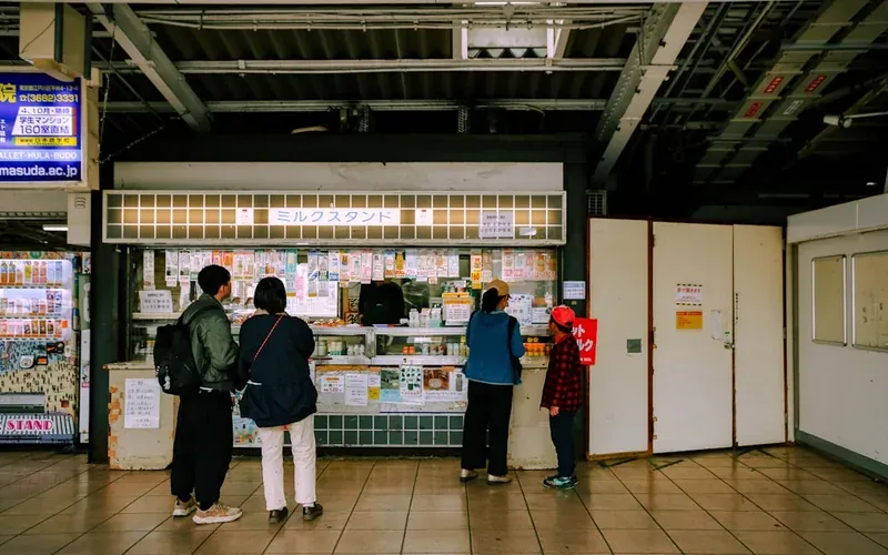 Rows of IC card coin lockers at a Japanese train station